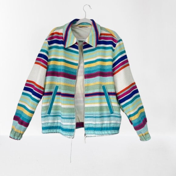 NEW Zara Cotton Blend Jacquard Multi-colored Bomber Jacket, Size L - Picture 7 of 16